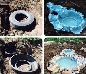 фото Пруд на дачном участке из покрышки